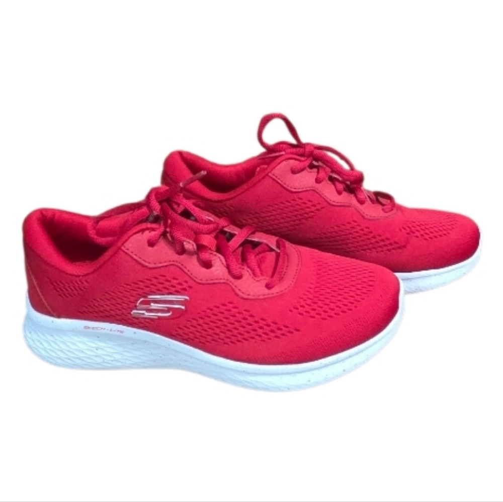 Skechers Red Lace‑Up Comfort Walking Sneakers Air‑Cooled Memory Foam 7.5